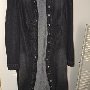 Black Women’s Long Coat Jacket - Classic Button-Front